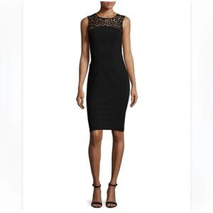 NWT womens ZAC POSEN Sleeveless Laser-Cut Cocktail Sheath Dress, Black sized 10
